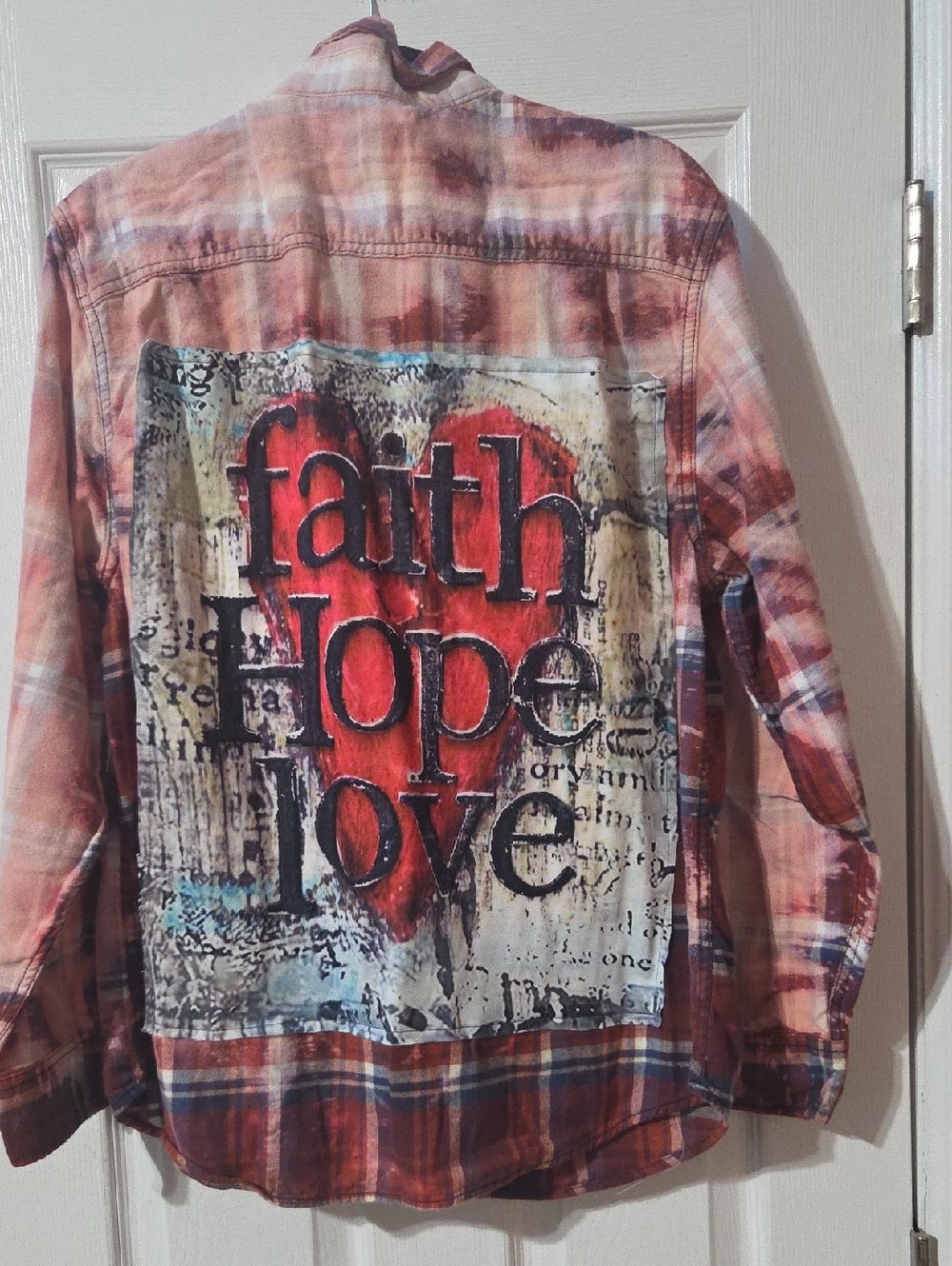 George Hand Bleached/Altered  Navy/Red Plaid Button-Up Flannel